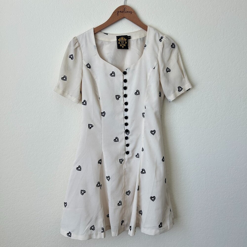 Nishe Dress Womens US 4 Cream White Heart Embroidered A-Line Pin-Up Skater